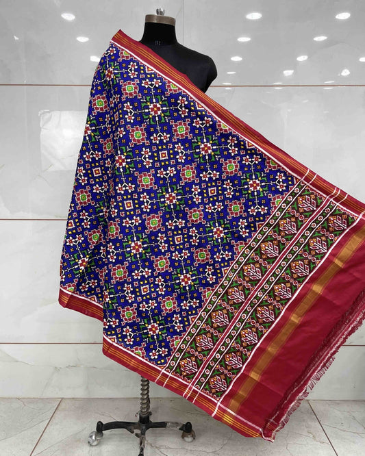 Red & Blue Navratan Patola Dupatta - SindhoiPatolaArt
