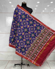 Red & Blue Navratan Patola Dupatta - SindhoiPatolaArt