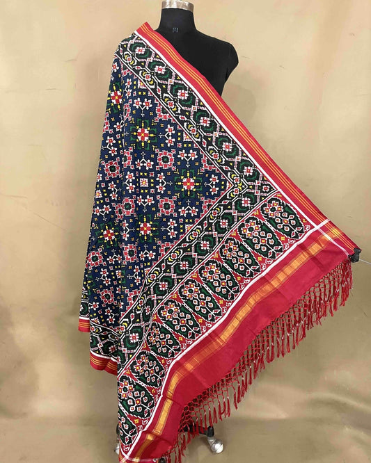 Red & Blue Navratan Patola Dupatta - SindhoiPatolaArt