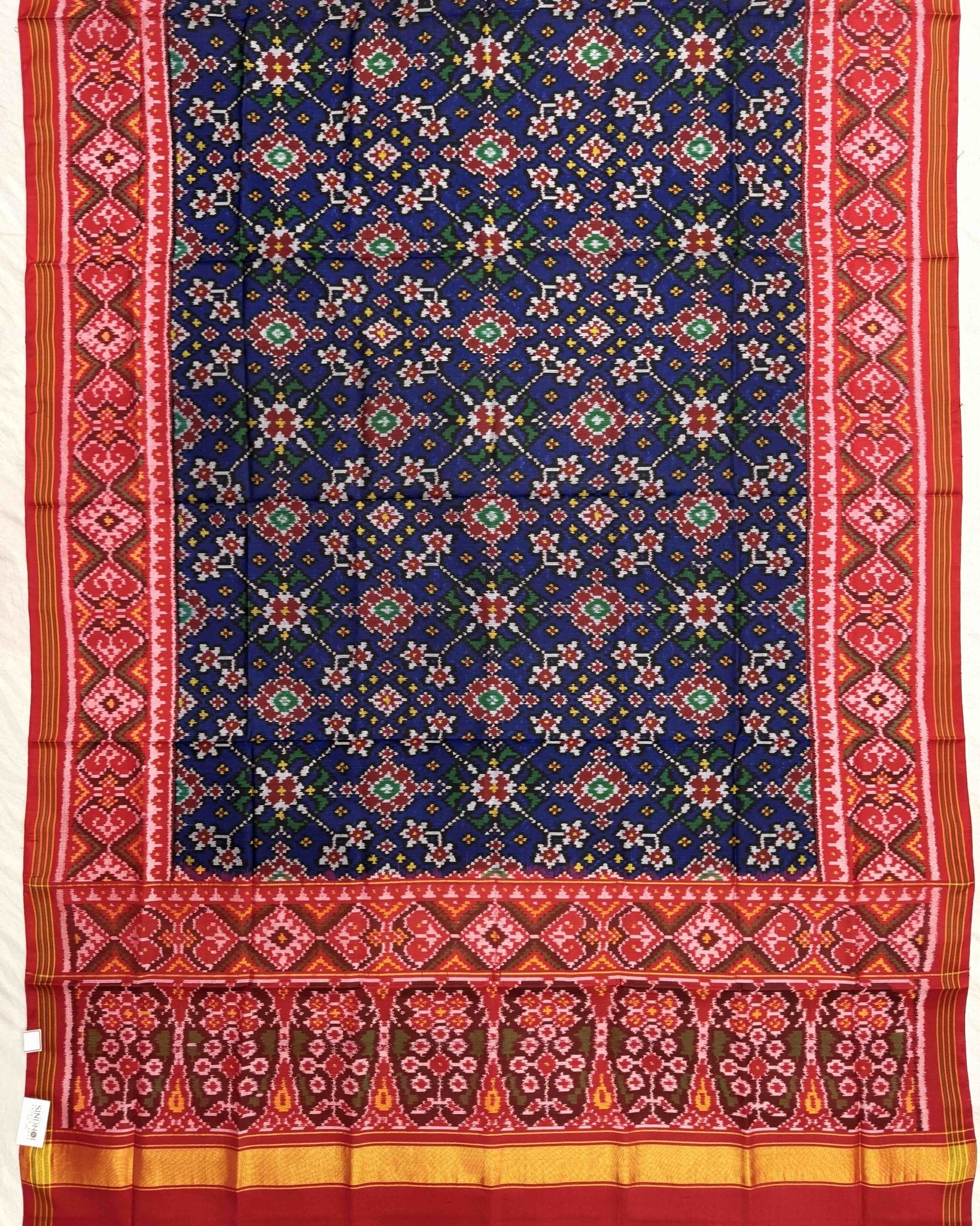Red & Blue Navratan Patola Dupatta - SindhoiPatolaArt