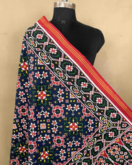 Red & Blue Navratan Patola Dupatta - SindhoiPatolaArt