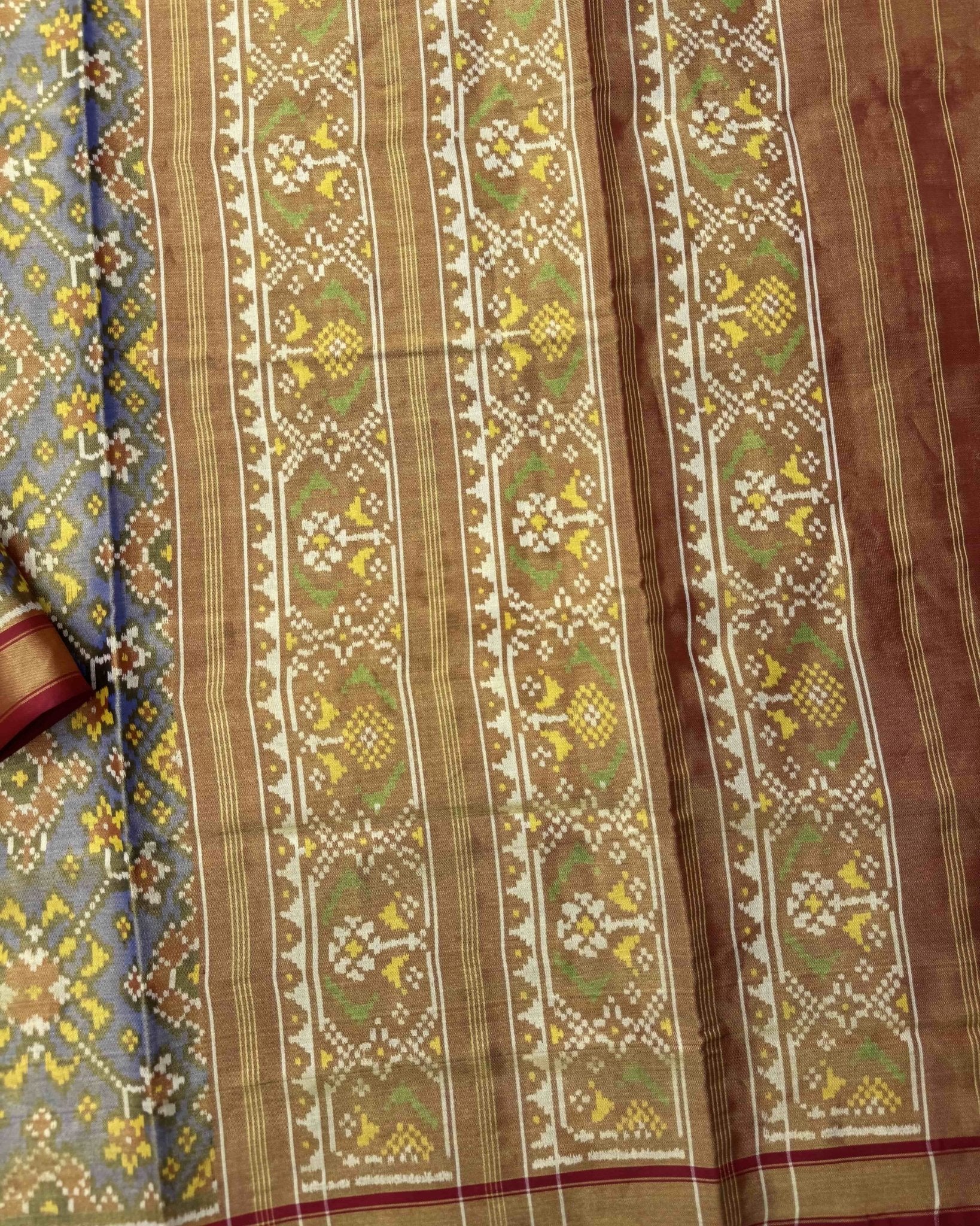 Red & Blue Navratan Tissue Patola Saree - SindhoiPatolaArt