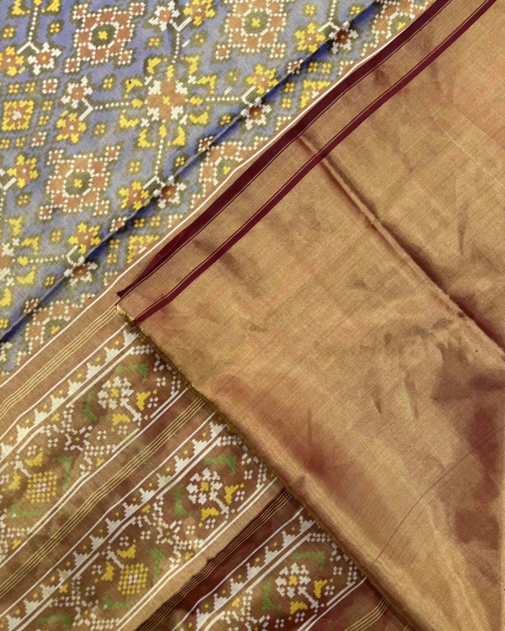Red & Blue Navratan Tissue Patola Saree - SindhoiPatolaArt