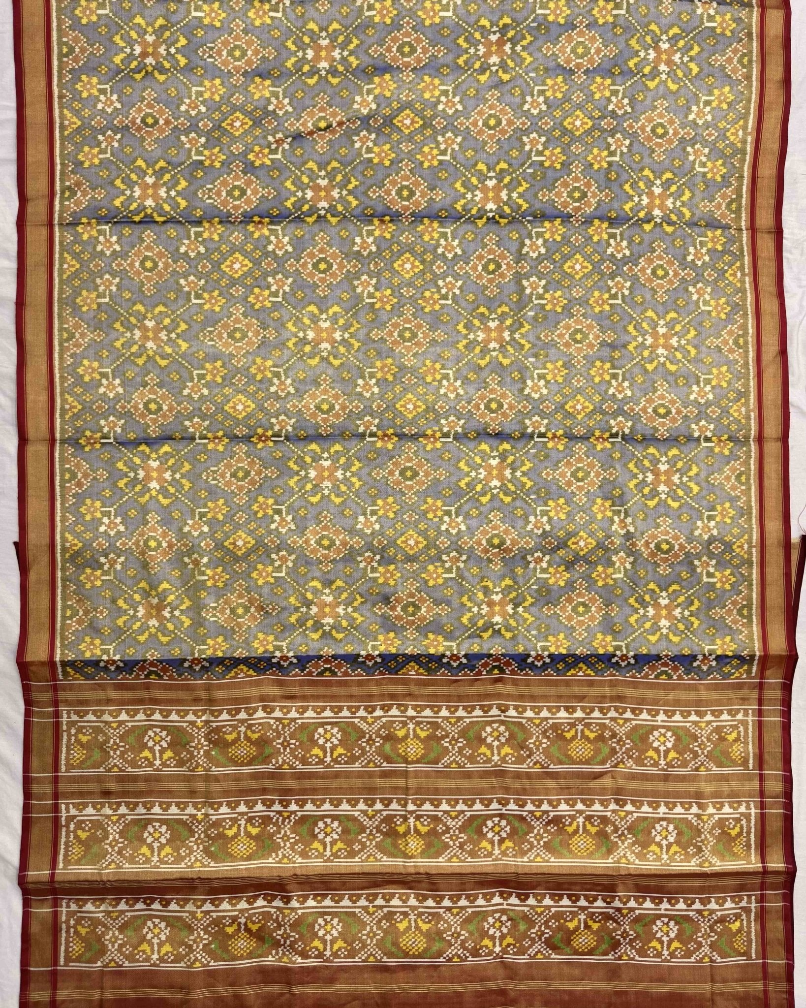 Red & Blue Navratan Tissue Patola Saree - SindhoiPatolaArt