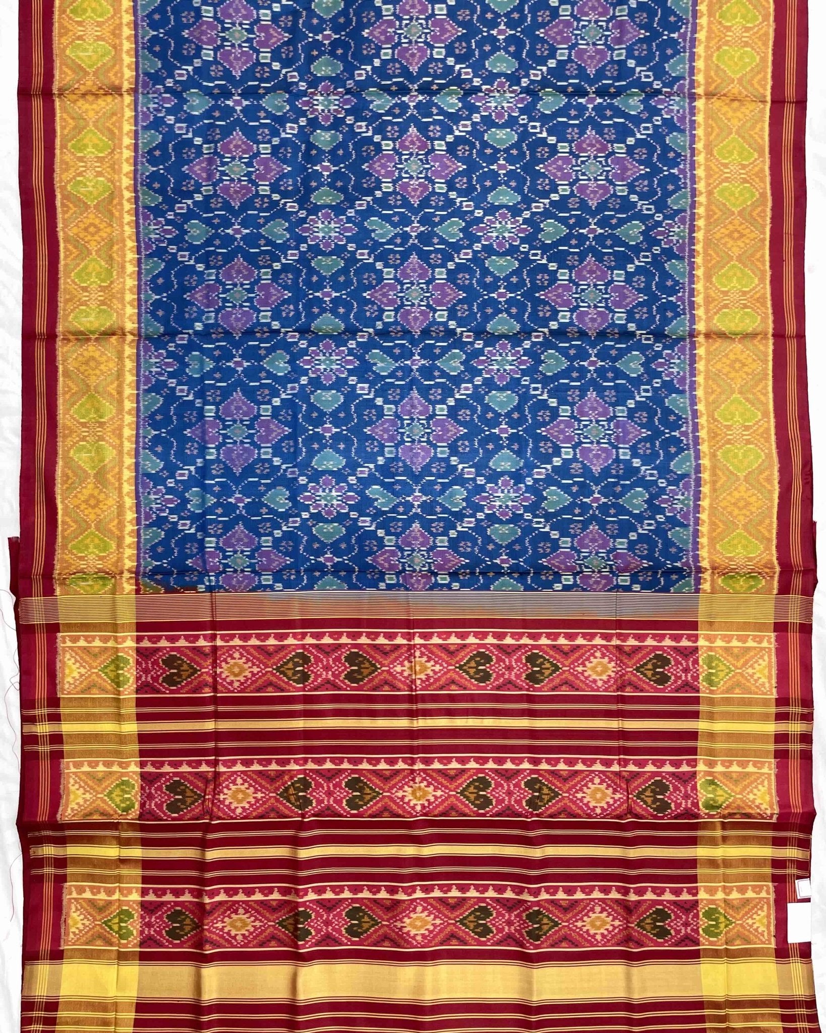 Red & Blue New Chhabdi Design Patola Saree - SindhoiPatolaArt