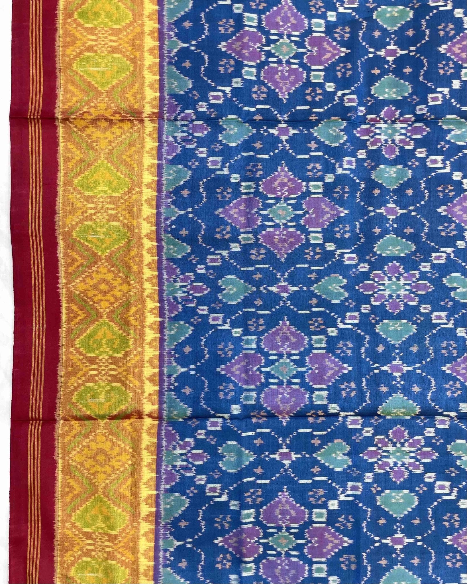 Red & Blue New Chhabdi Design Patola Saree - SindhoiPatolaArt