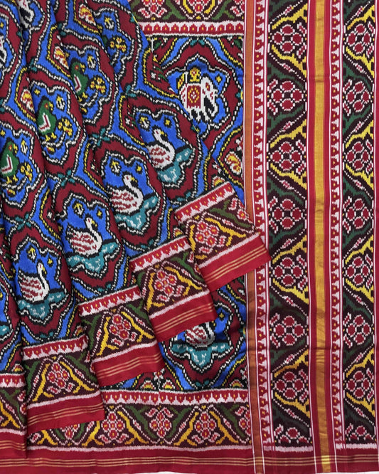 Red & Blue New Narikunj Twill Patola Saree - SindhoiPatolaArt