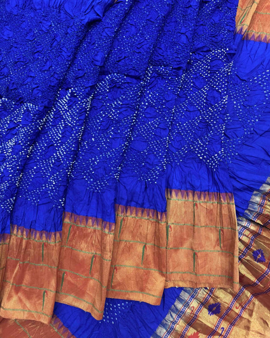 Red & Blue Paithani Bandhani Saree - SindhoiPatolaArt