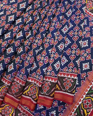 Red & Blue Panchanda Twill Patola Saree - SindhoiPatolaArt