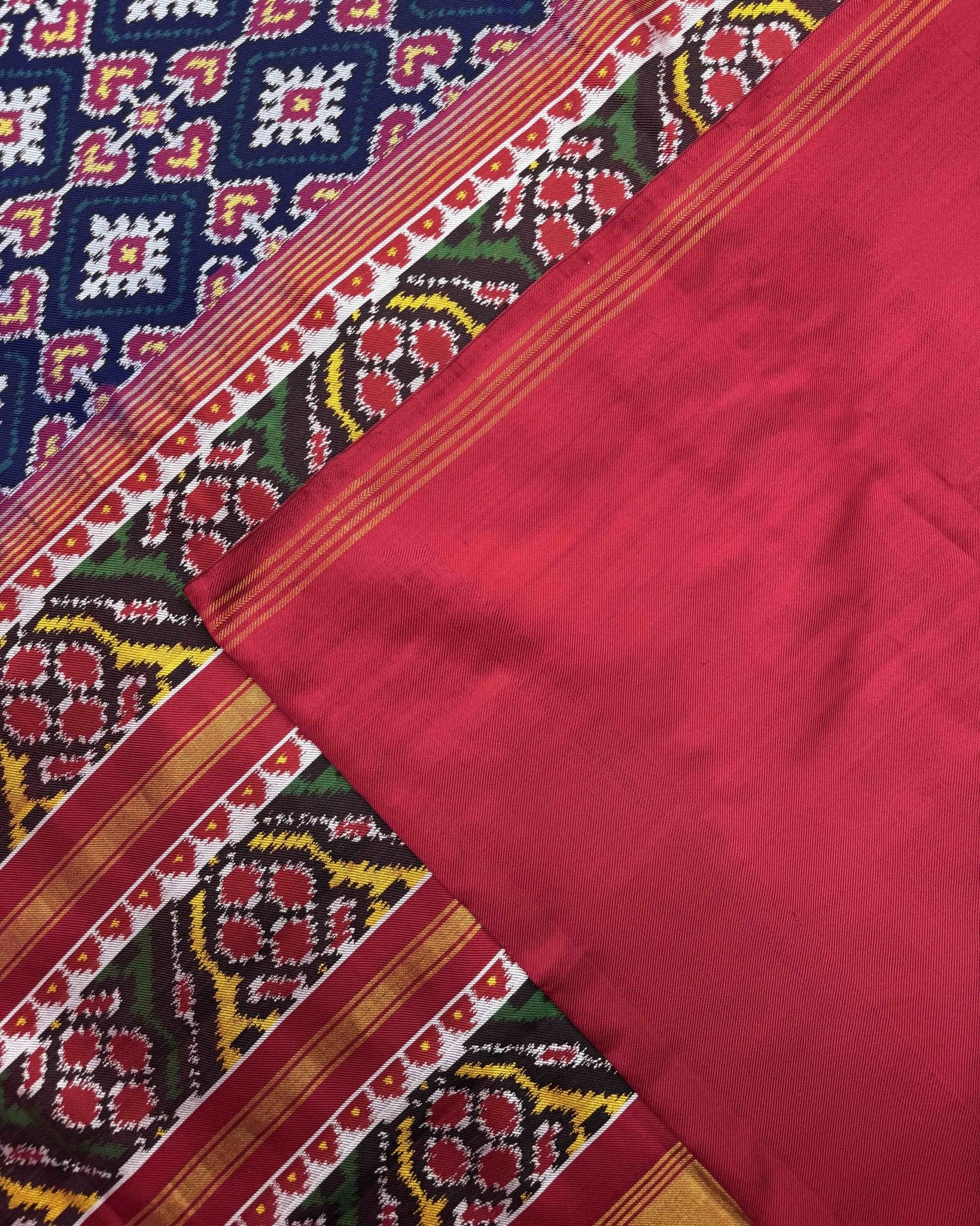 Red & Blue Panchanda Twill Patola Saree - SindhoiPatolaArt