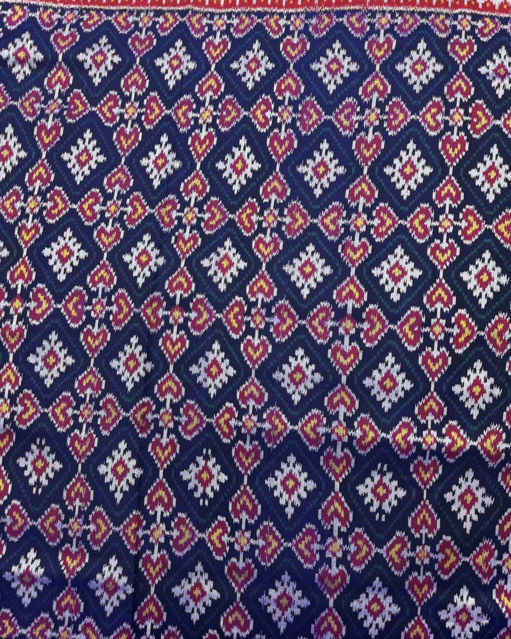 Red & Blue Panchanda Twill Patola Saree - SindhoiPatolaArt