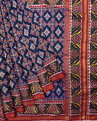 Red & Blue Panchanda Twill Patola Saree - SindhoiPatolaArt