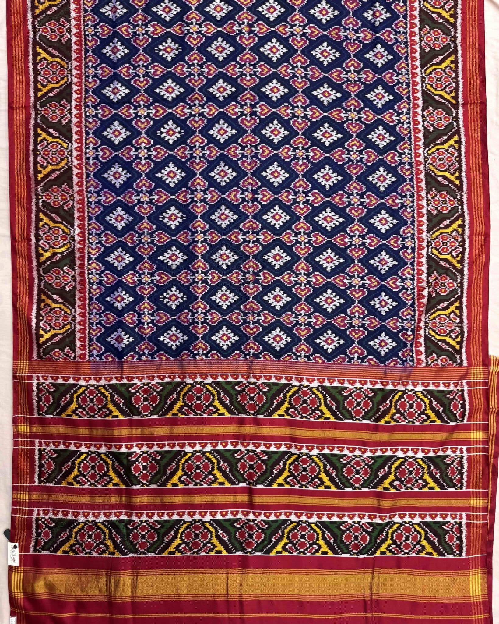 Red & Blue Panchanda Twill Patola Saree - SindhoiPatolaArt