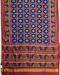 Red & Blue Panchanda Twill Patola Saree - SindhoiPatolaArt