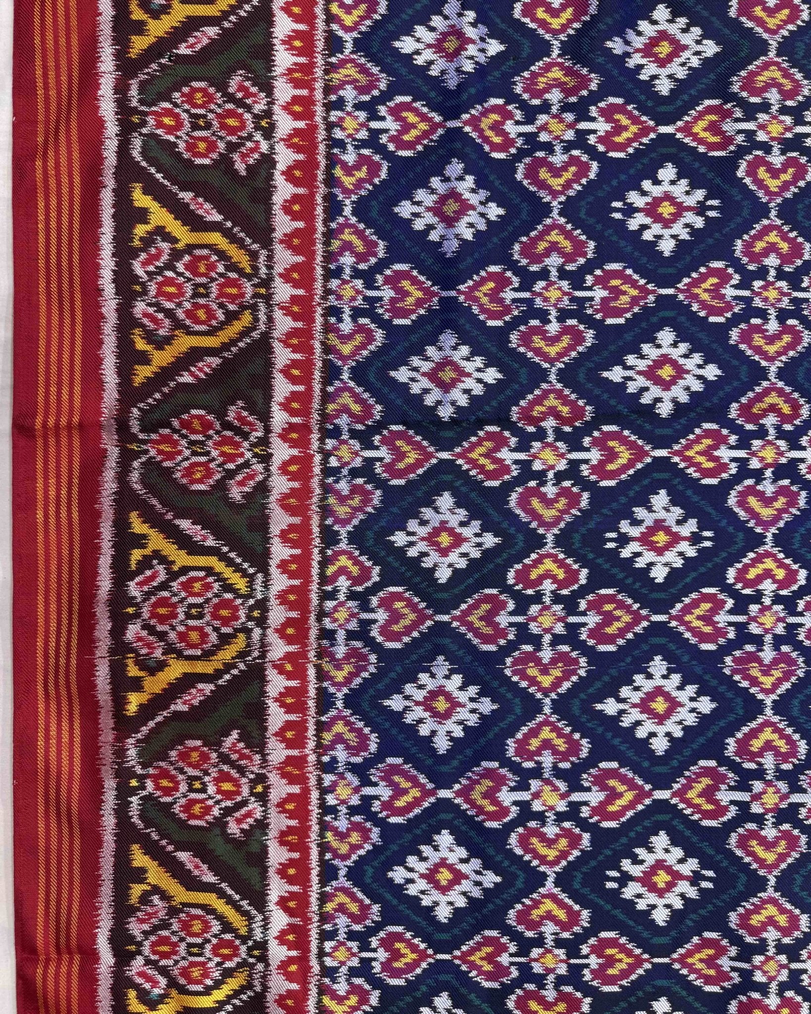 Red & Blue Panchanda Twill Patola Saree - SindhoiPatolaArt