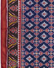 Red & Blue Panchanda Twill Patola Saree - SindhoiPatolaArt