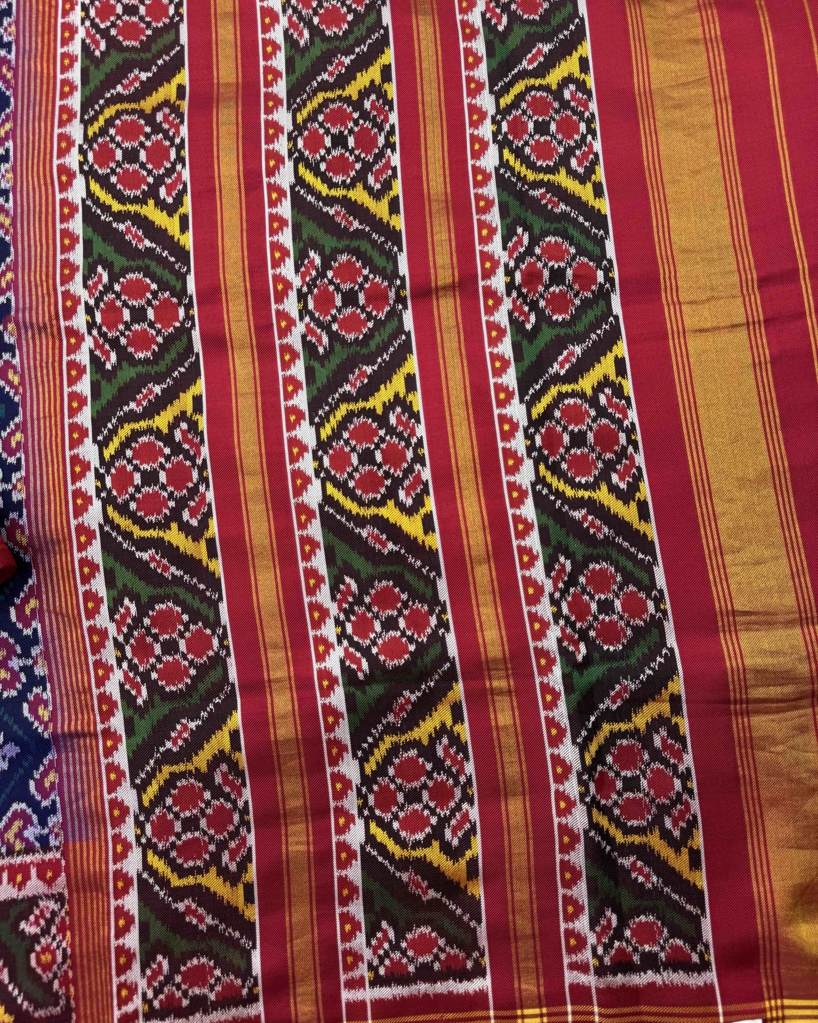 Red & Blue Panchanda Twill Patola Saree - SindhoiPatolaArt
