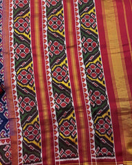 Red & Blue Panchanda Twill Patola Saree - SindhoiPatolaArt