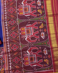 Red & Blue Plain with Narikunj Scut Border Semi Double Ikat Patola Saree - SindhoiPatolaArt