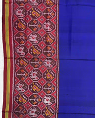 Red & Blue Plain with Narikunj Scut Border Semi Double Ikat Patola Saree - SindhoiPatolaArt