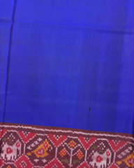 Red & Blue Plain with Narikunj Scut Border Semi Double Ikat Patola Saree - SindhoiPatolaArt
