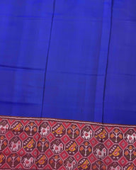 Red & Blue Plain with Narikunj Scut Border Semi Double Ikat Patola Saree - SindhoiPatolaArt