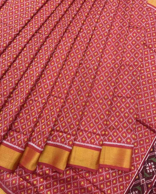 Red Booty Design Patola Saree - SindhoiPatolaArt