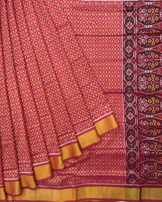 Red Booty Design Patola Saree - SindhoiPatolaArt