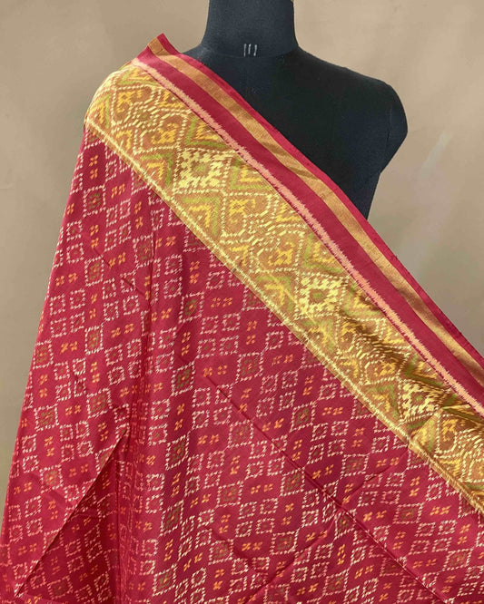 Red Booty Designer Patola Dupatta - SindhoiPatolaArt