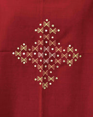 Red Butta Mirror & Corner Mirror Kutchi Woolen Shawl - SindhoiPatolaArt