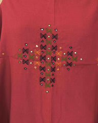 Red Butta Mirror & Corner Mirror Kutchi Woolen Shawl - SindhoiPatolaArt