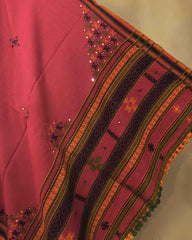 Red Butta Mirror & Corner Mirror Kutchi Woolen Shawl - SindhoiPatolaArt