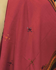 Red Butta Mirror & Corner Mirror Kutchi Woolen Shawl - SindhoiPatolaArt
