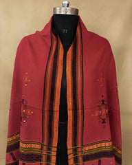 Red Butta Mirror Kutchi Woolen Shawl - SindhoiPatolaArt