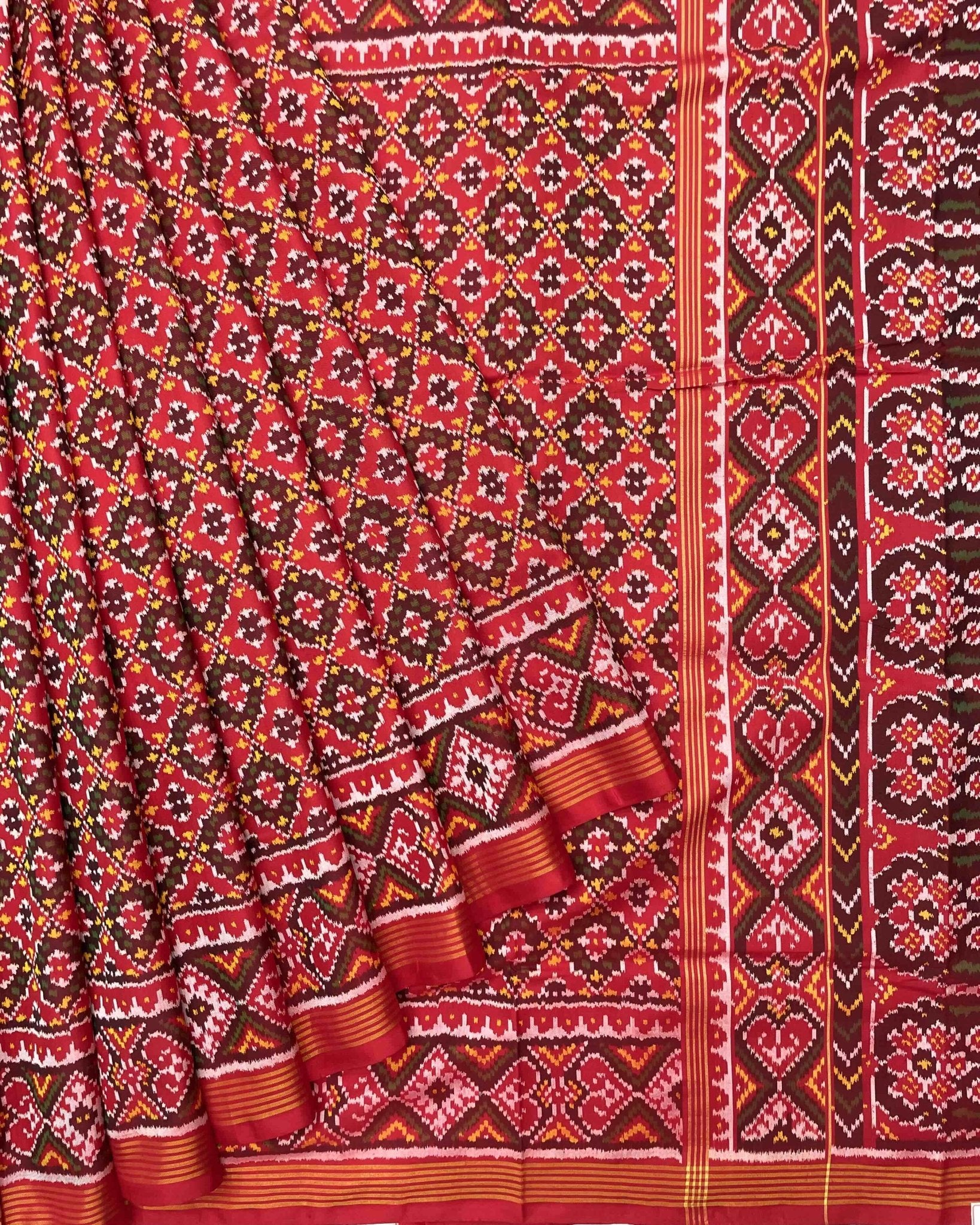 Red Buttonful Patola Saree - SindhoiPatolaArt