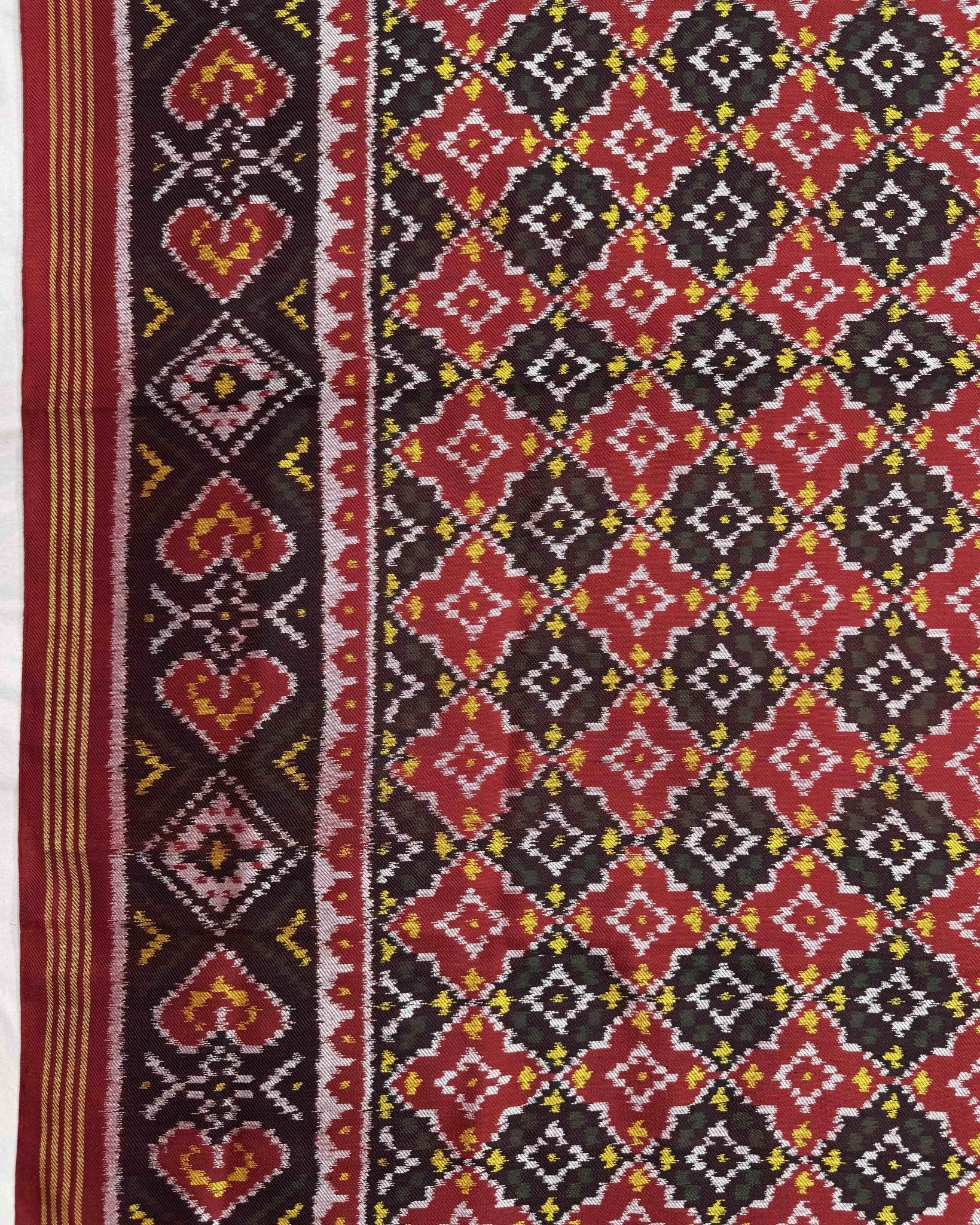 Red Buttonful Twill Patola Dupatta - SindhoiPatolaArt