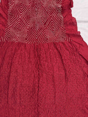 Red Chiniya Silk Bandhani Dress Material - SindhoiPatolaArt