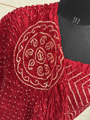 Red Chiniya Silk Bandhani Dress Material - SindhoiPatolaArt