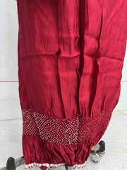 Red Chiniya Silk Bandhani Dress Material - SindhoiPatolaArt