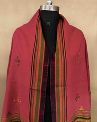 Red Chomukh Mirror Kutchi Woolen Shawl - SindhoiPatolaArt