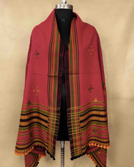Red Chomukh Mirror Kutchi Woolen Shawl - SindhoiPatolaArt