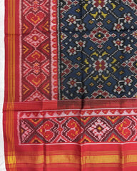 Red & Dark Blue Navratan Semi Double Ikat Patola Dupatta - SindhoiPatolaArt