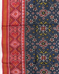 Red & Dark Blue Navratan Semi Double Ikat Patola Dupatta - SindhoiPatolaArt