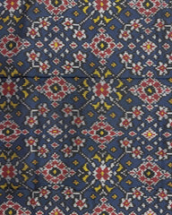 Red & Dark Blue Navratan Semi Double Ikat Patola Dupatta - SindhoiPatolaArt