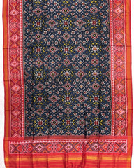 Red & Dark Blue Navratan Semi Double Ikat Patola Dupatta - SindhoiPatolaArt