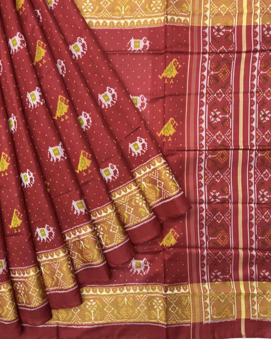 Red Doted Narikunj Patola Saree - SindhoiPatolaArt