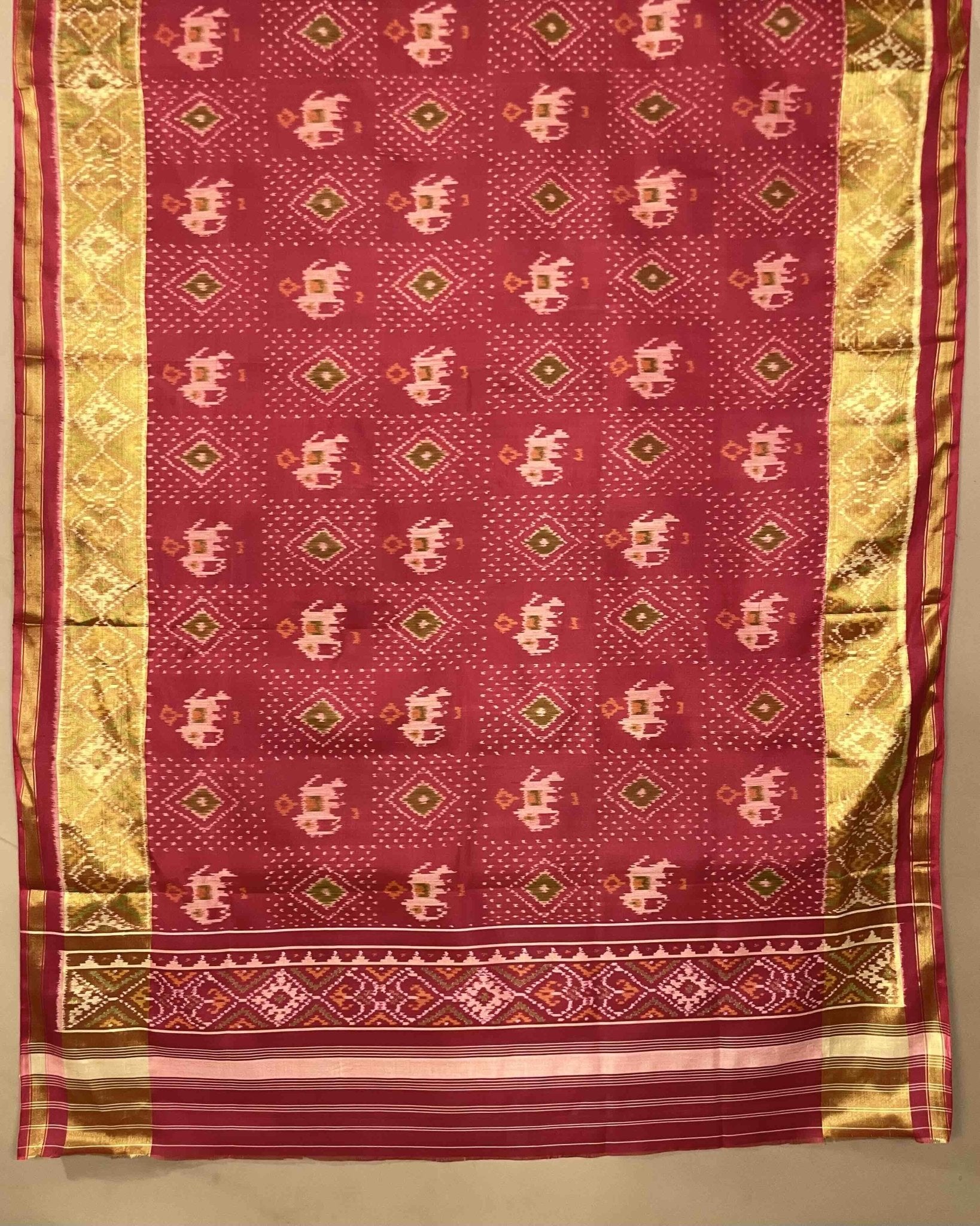 Red Elephant Doted Patola Dupatta - SindhoiPatolaArt