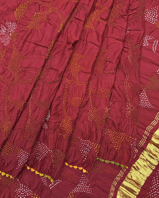 Red Gajji Silk Bandhani Saree - SindhoiPatolaArt