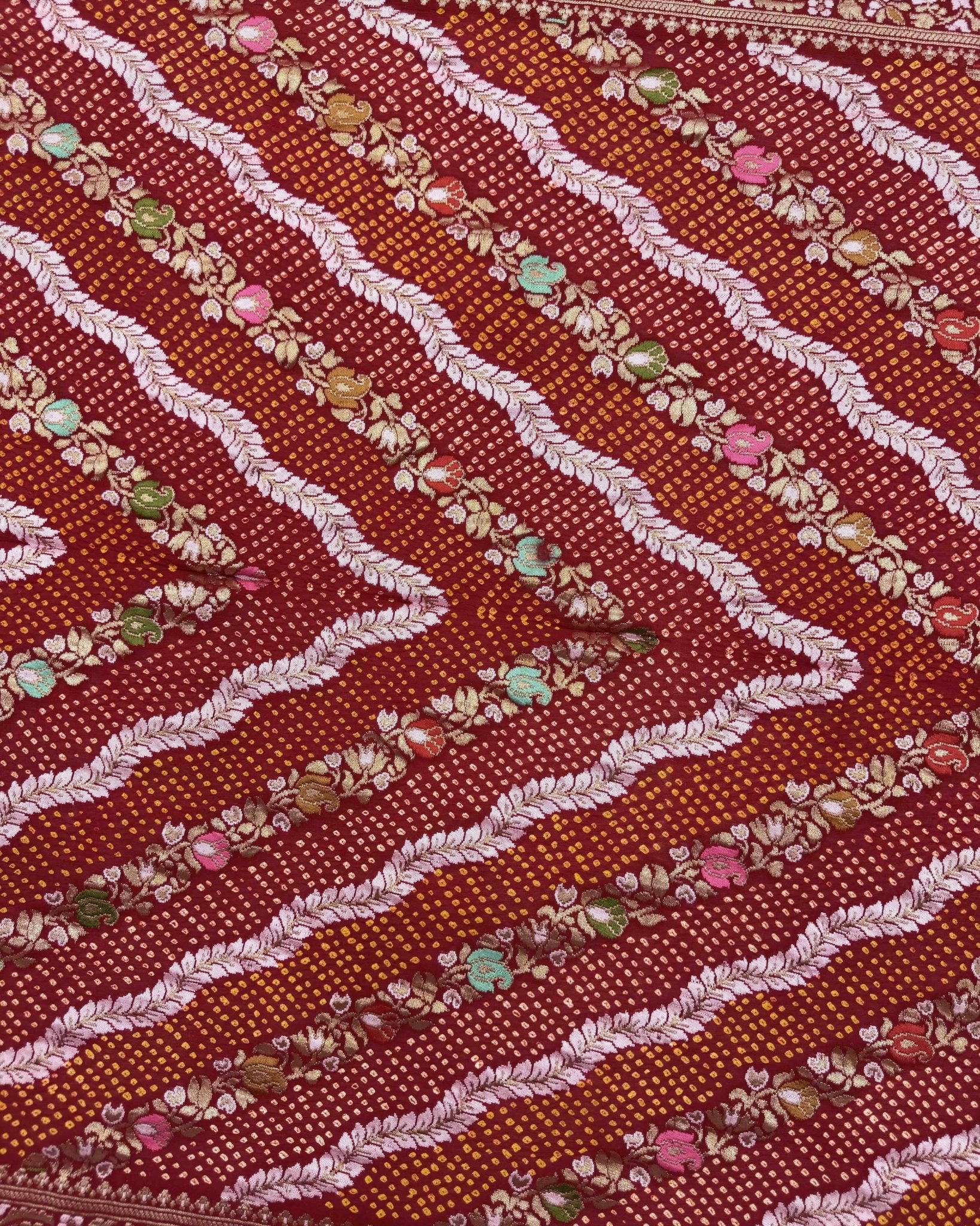 Red Georgette Bandhani Saree - SindhoiPatolaArt