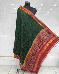 Red & Green Bandhani Patola Dupatta - SindhoiPatolaArt